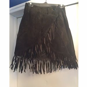 Leather fringe skirt