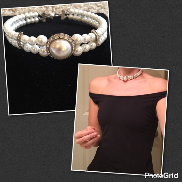 Pearl Choker Necklace w Diamond Detail • From Custom Wedding Shop Pearl Choker