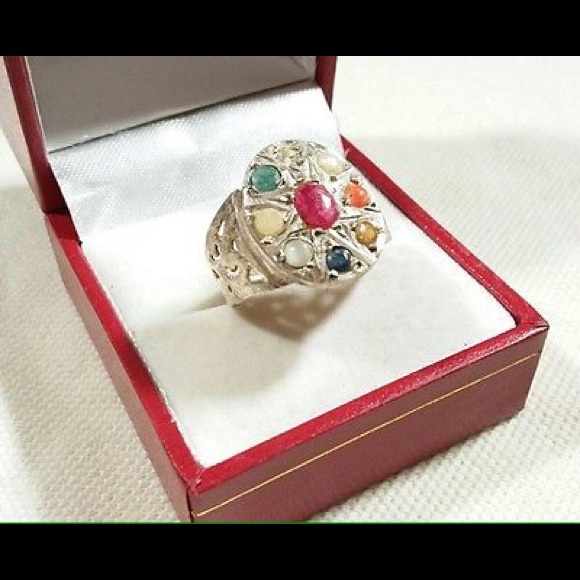 VINTAGE 925 STERLING SILVER RUBY EMERALD CARNELIAN - Picture 2 of 4