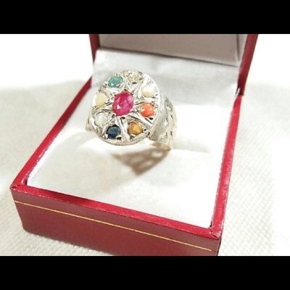 VINTAGE 925 STERLING SILVER RUBY EMERALD CARNELIAN - Picture 3 of 4
