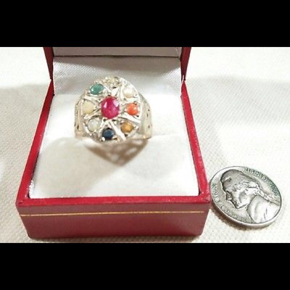 VINTAGE 925 STERLING SILVER RUBY EMERALD CARNELIAN - Picture 4 of 4