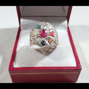 VINTAGE 925 STERLING SILVER RUBY EMERALD CARNELIAN