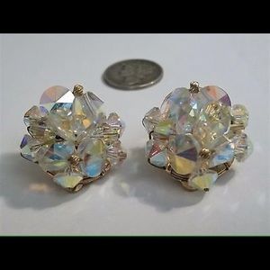 Vintage Aurora Borealis Rivoli Crystal Bead Gold