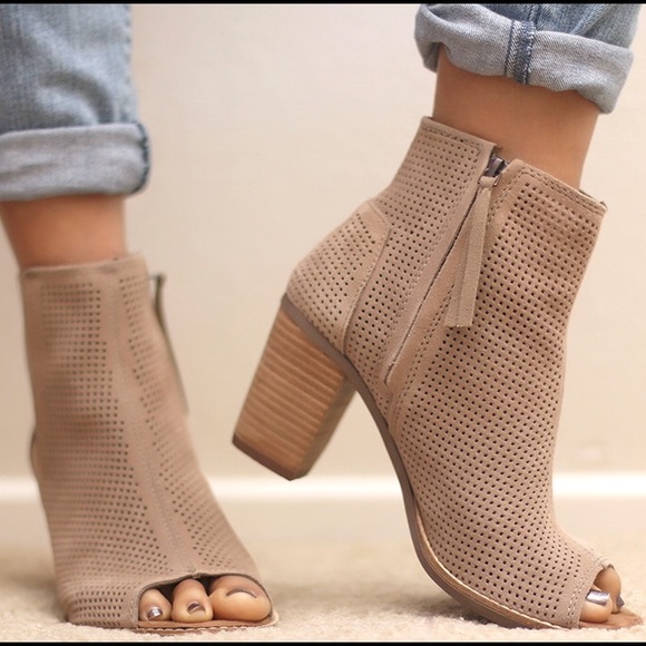 Toms Majorca Peep Toe Stucco Suede Booties