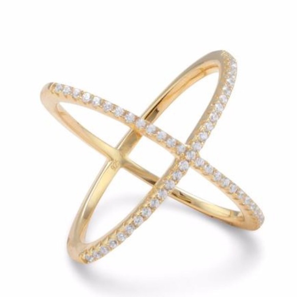 925 Sterling Silver Gold X ring - Picture 3 of 4