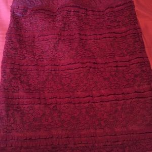 Burgundy lace body con skirt