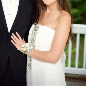 BCBG white strapless prom dress