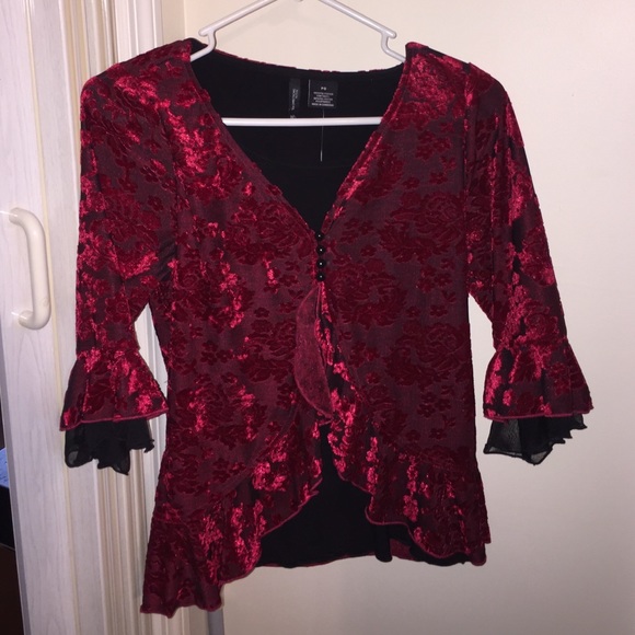 Velvet Red lack and Black blouse