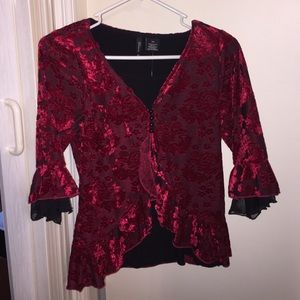 Velvet Red lack and Black blouse