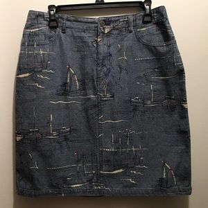 Liz Claiborne Denim Sailboats Nautical Skirt Sz.10