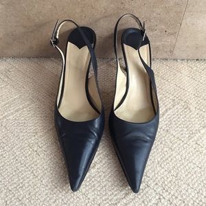 Faconnable Classic Blue Leather Sling Back Pumps