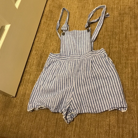 White and blue striped shorts overalls!