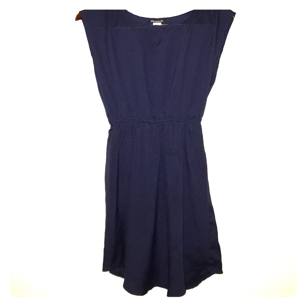 Blue sleeveless dress with natural waistline