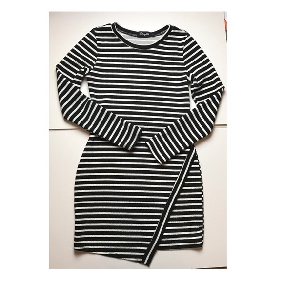 Asymmetrical Striped Black & White Dress