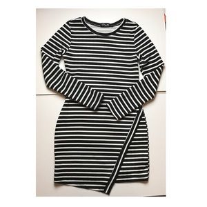 Asymmetrical Striped Black & White Dress