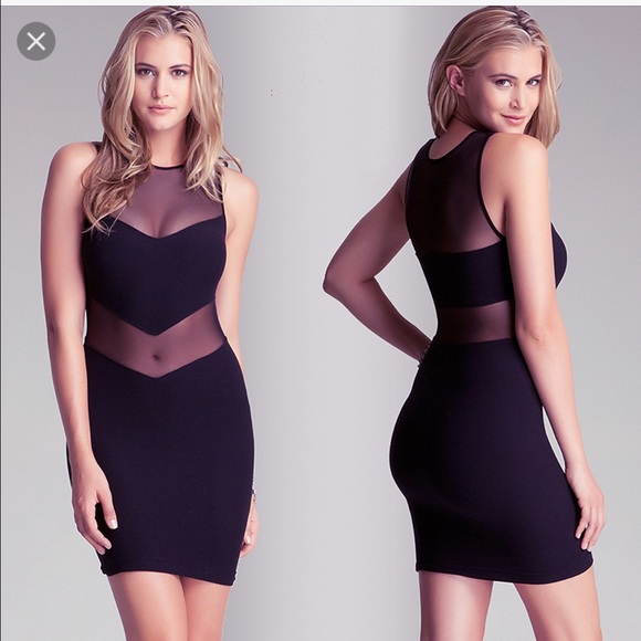 BEBE MESH INSET BODYCON MINI DRESS (Size S)