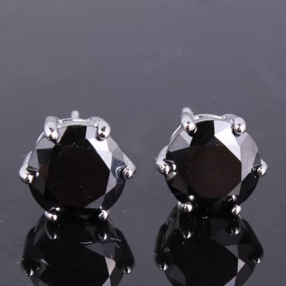 8mm Black Swarovski Crystal & White Gold Studs