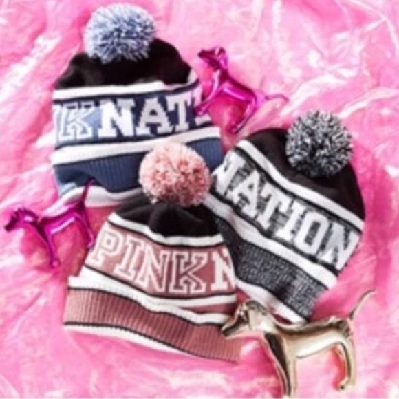 Pink Victoria secret "pink nation" beanie IN BLUE