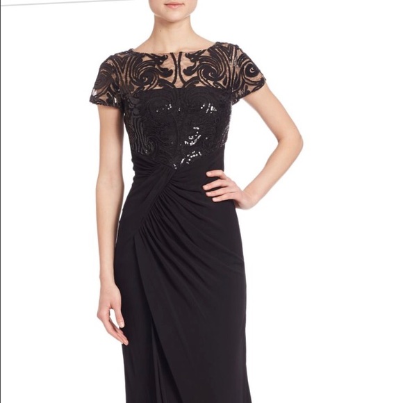 David Meister Women's Black Sequined Lace Gown