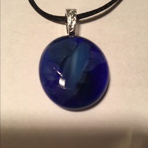 Fused Glass Pendant Necklace Royal Blue