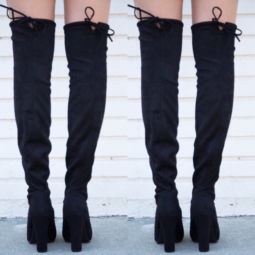 BLACK Thigh High/ Over the Knee SUEDE  Boot - Picture 5 of 7