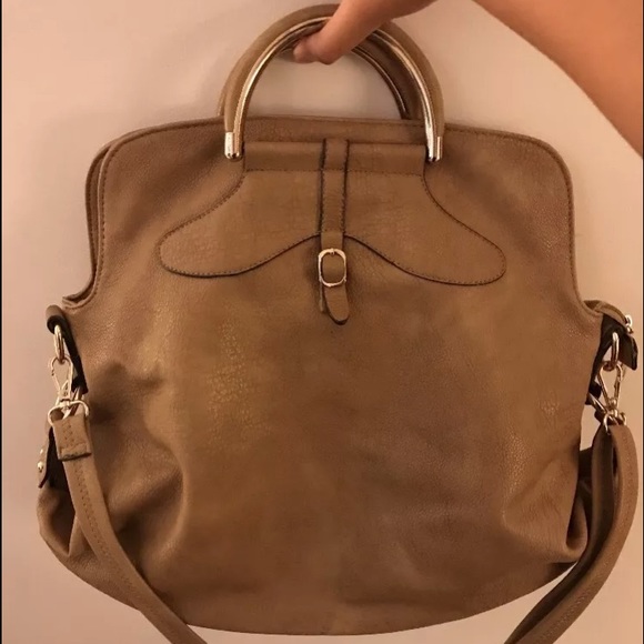Beige leather tote