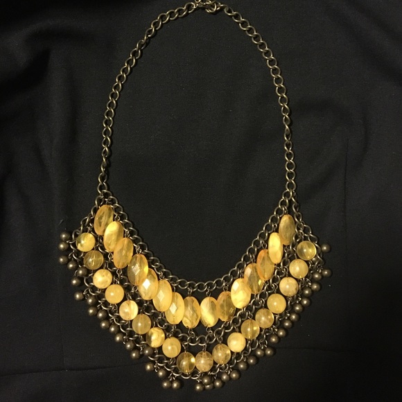 Yellow statement necklace bib layered