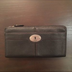 Leather zip clutch wallet