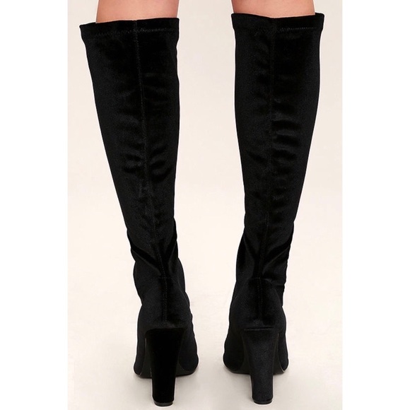 Velvet Peep Toe Boots (Knee High) - Picture 4 of 6