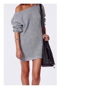 MISSGUIDED NWT S/M GRAY OFF SHOULDER SWEATER DRESS