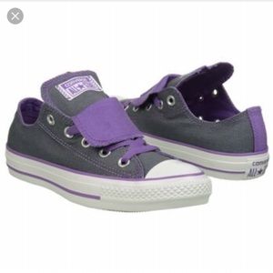 Gray and purple converse