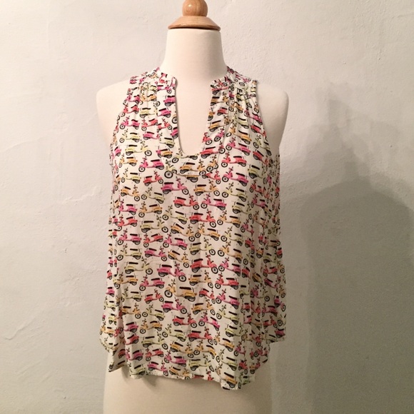 Beautiful Cream and Colored Moped Scoop Top- Maeve