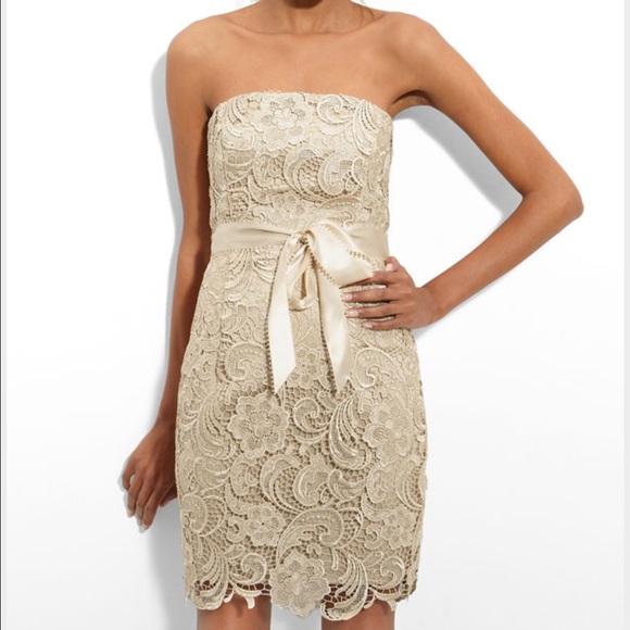 Strapless Lace Champagne Cocktail Dress