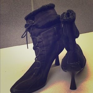 Black Pointed Toe Suede Booties and Lace Up