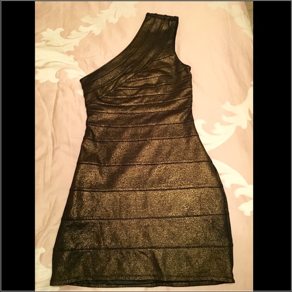 Express Bronze One Shoulder Bodycon Mini Dress - Picture 2 of 3