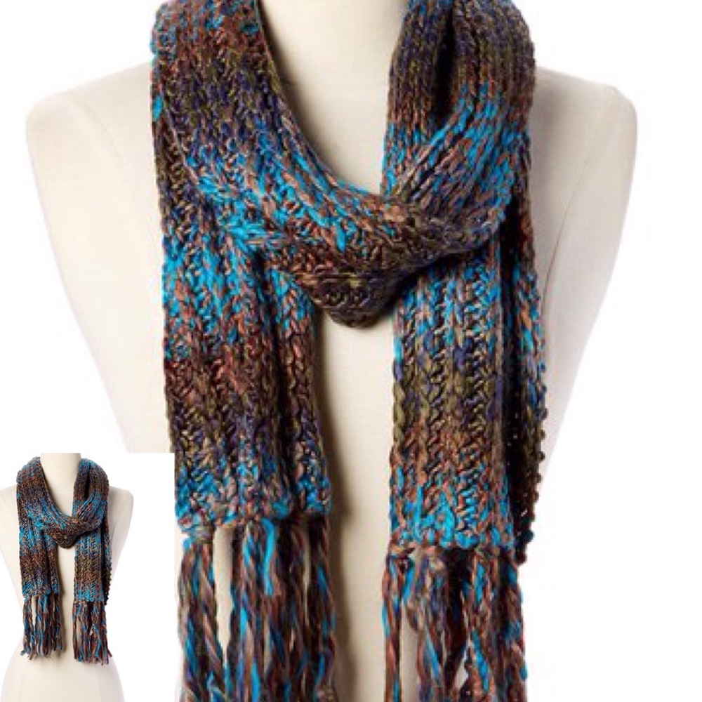 BROWN & TEAL KNIT SCARF