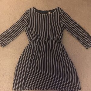 Navy Blue & White Striped Long Sleeve Dress
