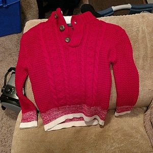 Red button up sweater
