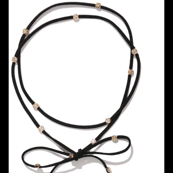 Faux Suede Double Strain Choker w Crystals JW-120 - Picture 2 of 3