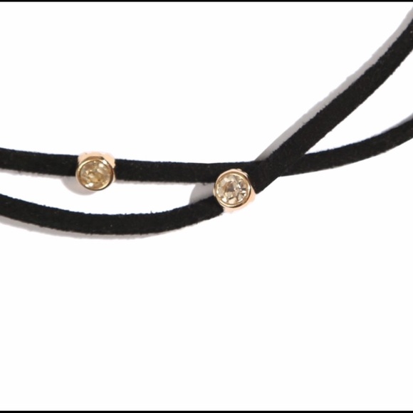 Faux Suede Double Strain Choker w Crystals JW-120 - Picture 3 of 3