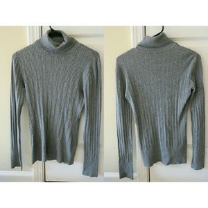 Ribbed Grey Turtleneck Sweater