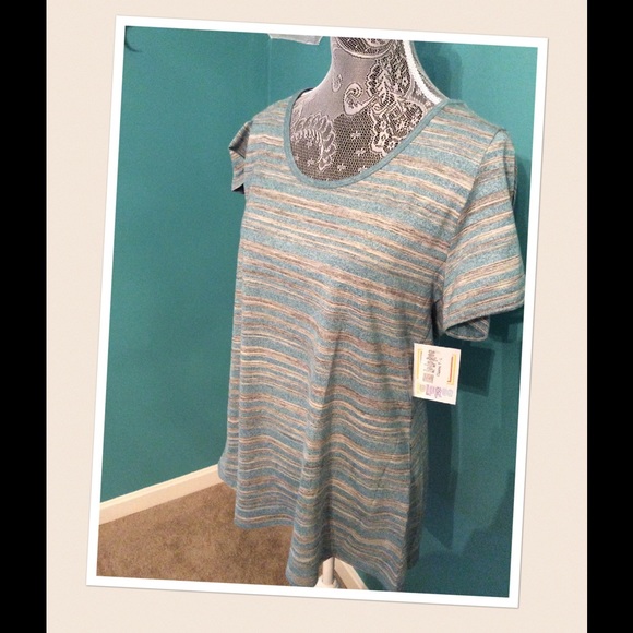 Lularoe L classic T teal, greys and whites