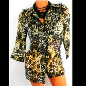 Animal print pleated blouse