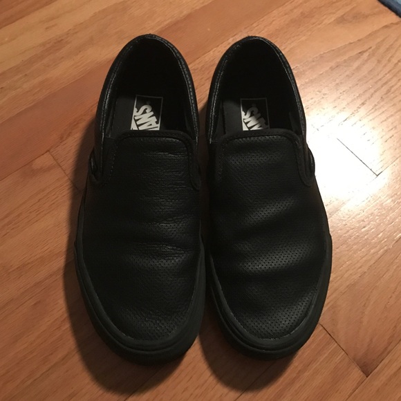 Vans Black Perforated Leather Slip On Shoes