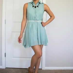 mint button up dress with collar