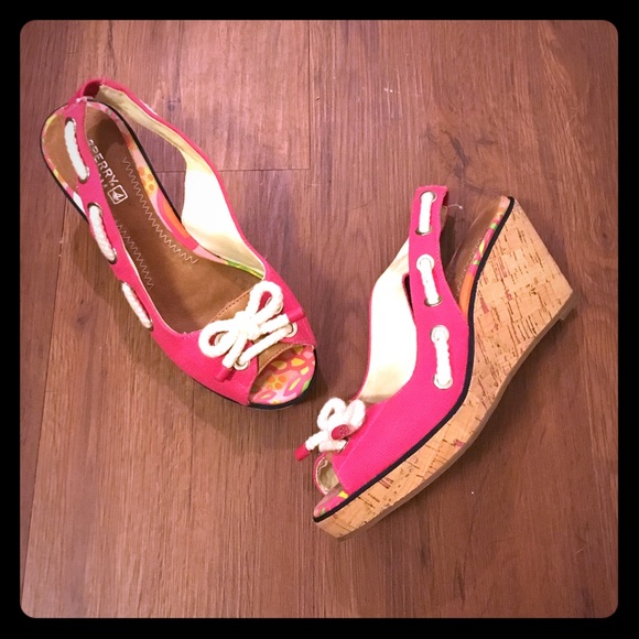 Bright Pink Sperry Wedges