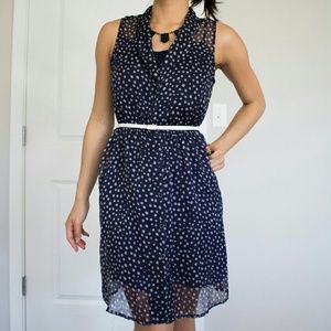 Forever 21 button up navy polkadot sheer dress