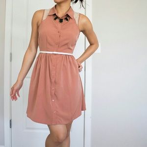 True blush button down collared dress with lace