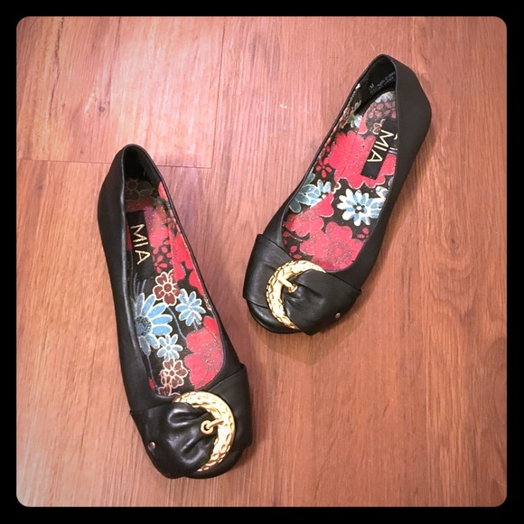 Black Flats with Gold Buckles