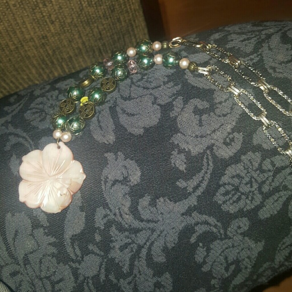 Orient theme pink/green necklace, handmade